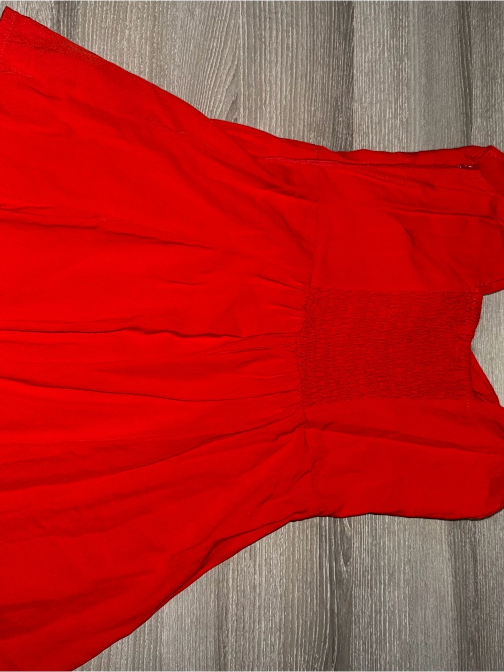 Strapless Red Summer Dress with Smocked Bodice